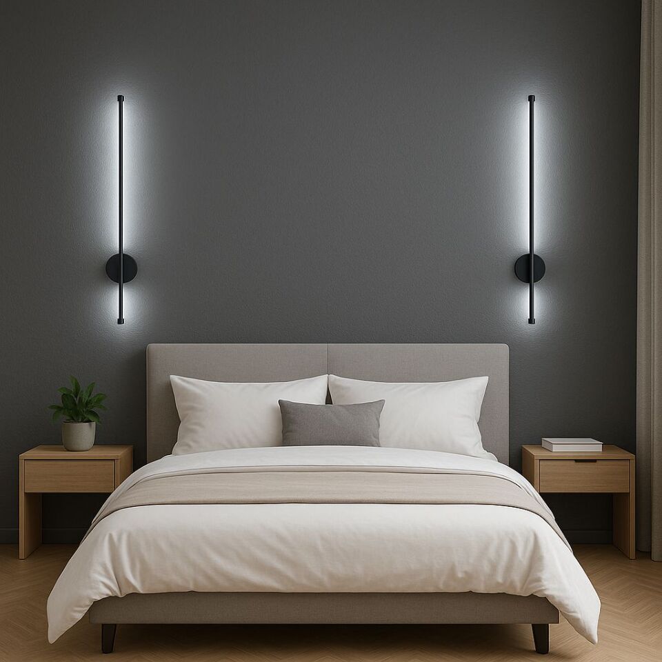 Alttan Taslı Modern PİLLİ Led Duvar Apliği 66 cm BEYAZ LED