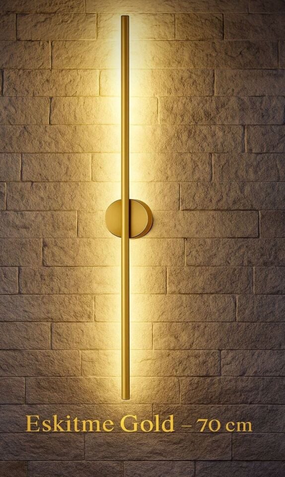 Modern Eskitme/Gold PİLLİ Led Duvar Apliği 66 cm ORTADAN TASLI