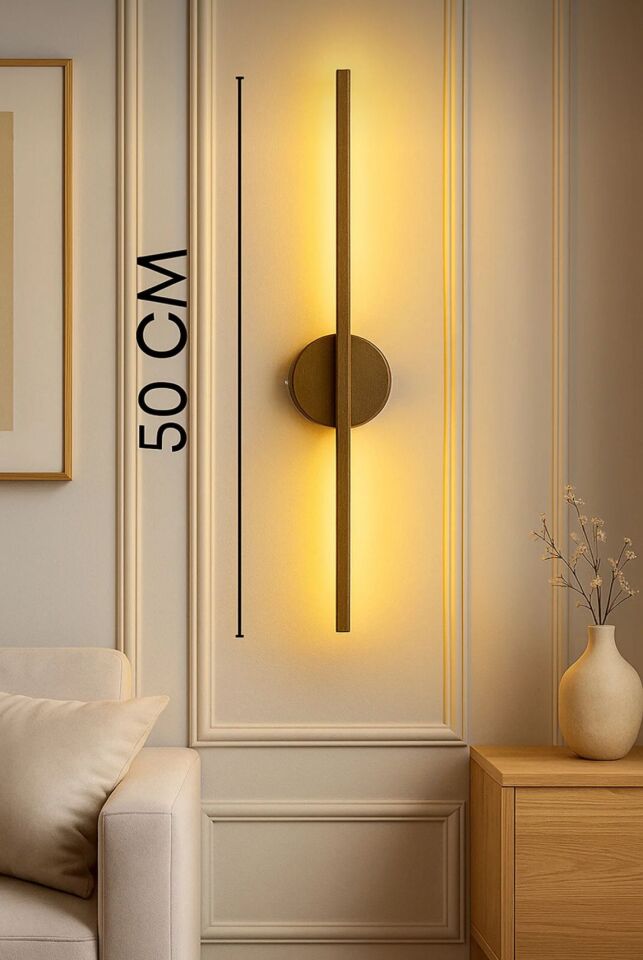 Modern Eskitme/Gold PİLLİ Led Duvar Apliği 50 cm ORTADAN TASLI