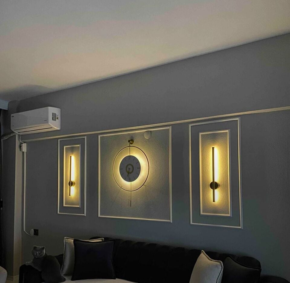 Modern Eskitme/Gold PİLLİ Led Duvar Apliği 50 cm ALTTAN TASLI