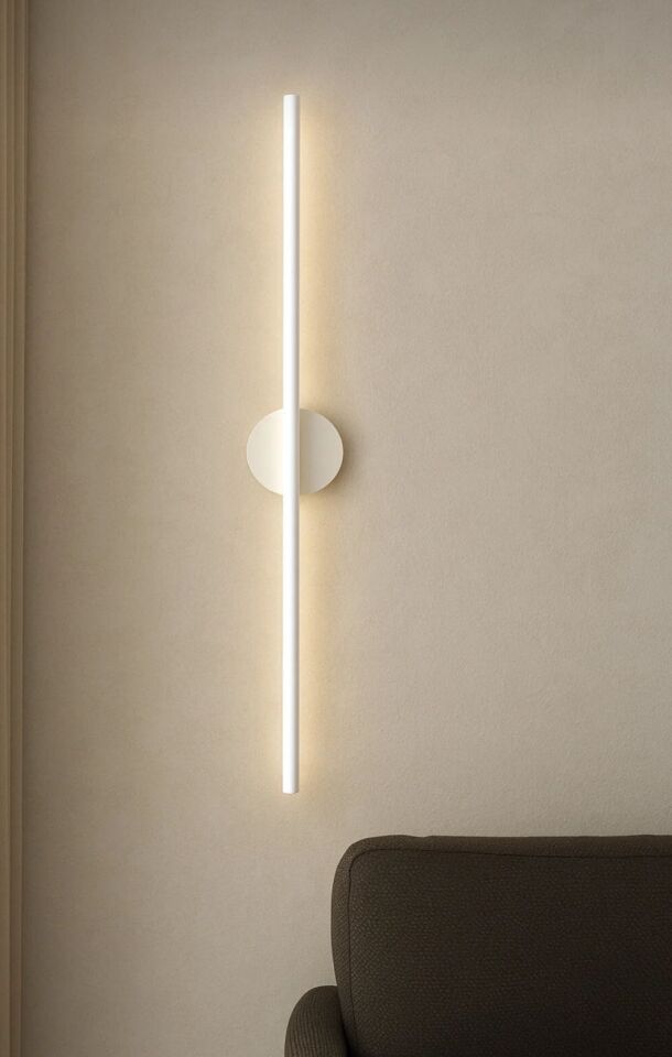 Beyaz Ortadan Taslı 66CM PİLLİ Aplik