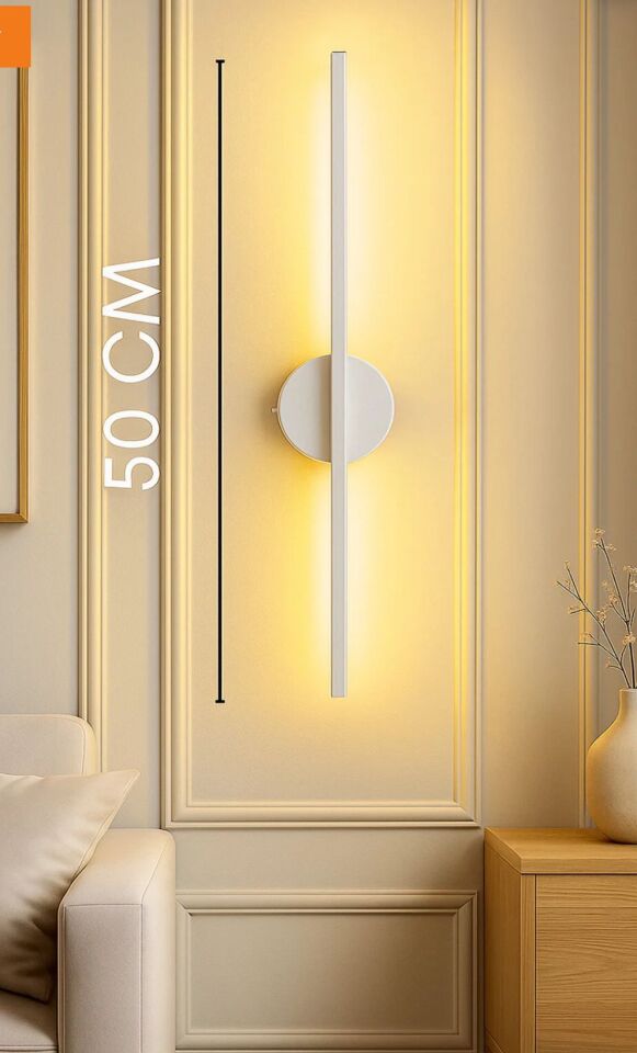 Beyaz Ortadan Taslı 50CM PİLLİ Led Duvar Apliği